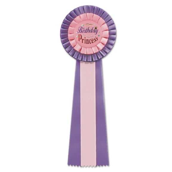 Pack of 3 Pink and Purple "Birthday Princess" Party Deluxe Rosette Ribbons 13.5"