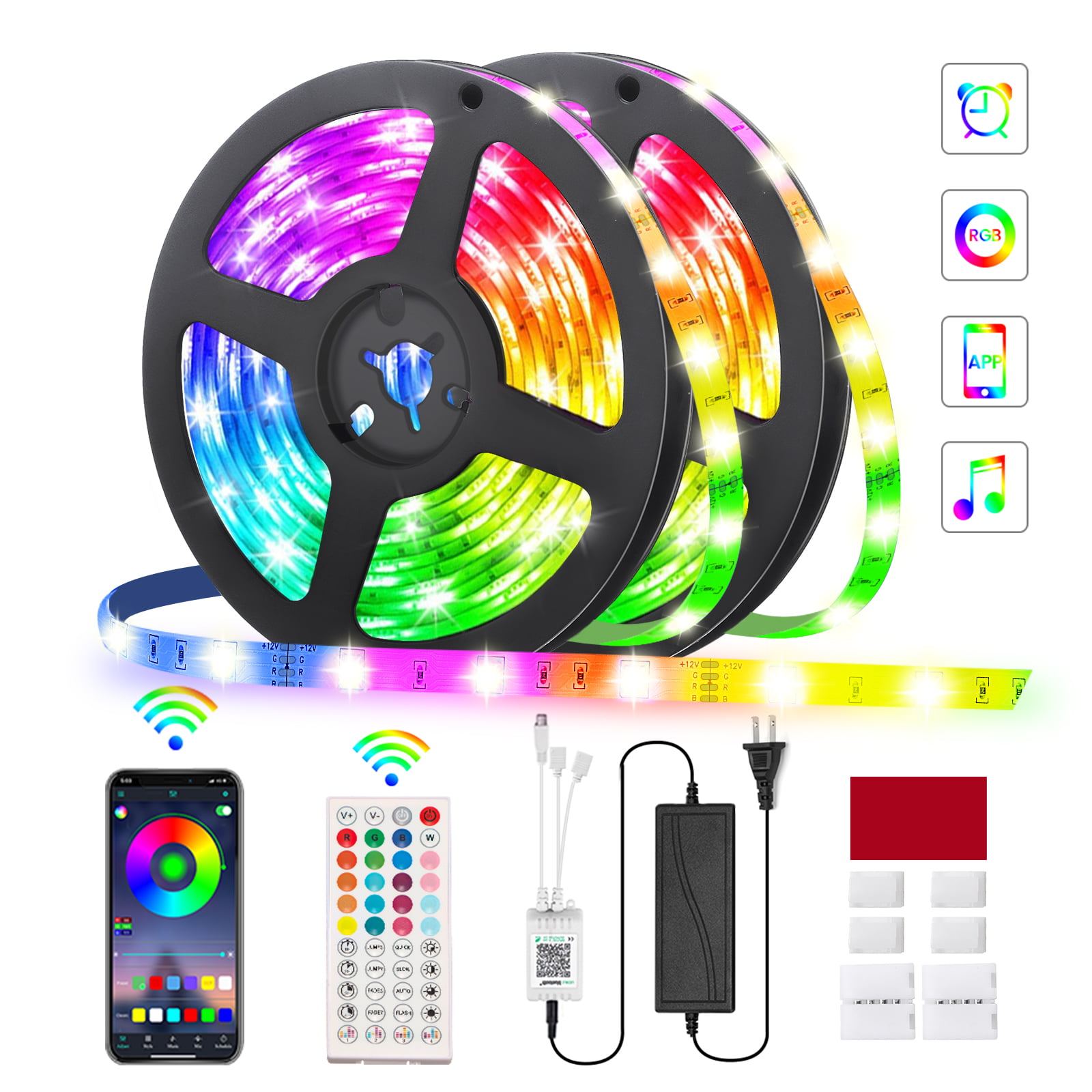 12V SMD 5050 Color Changing Tape Lights kit with LED Controller LED Strip Lights with Remote 32.8ft RGB LED Light Strip Music Sync for Room Lighting Flexible Waterproof LED Strip for Home Kitchen