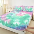 thumbnail image 3 of Manfei Tie Dye Queen Sheet Sets,Modern Aesthetic Art Flat Sheet,Pink Green White Queen Fitted Sheet For Girls,Luxury Bedroom Decor,4 Pieces, 3 of 7