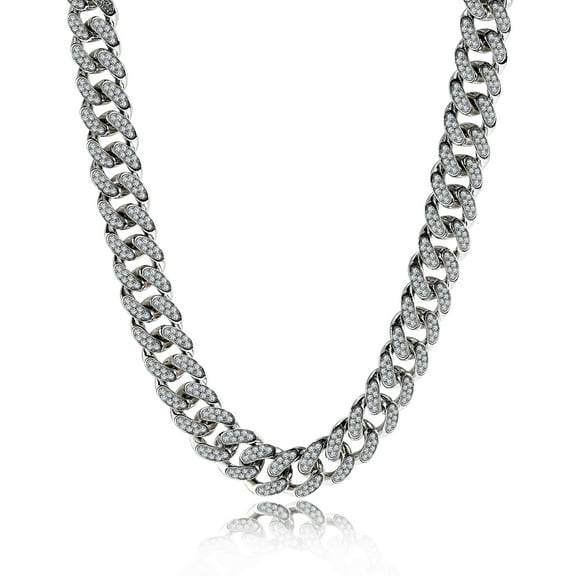 JeenMata 13 mm Heavy Iced out Prong Curb Chain Necklace - Chunky Jewelry - Men's Jewelry