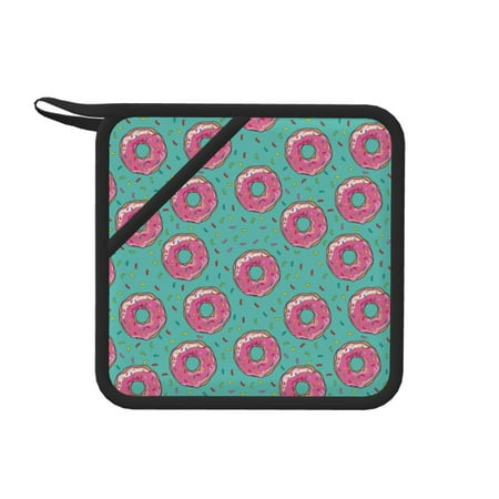 

1 PCS Pot Holders for Kitchen - Heat Resistant Silicone Pot Holders with Hanging Loop Pink Donut Print Green Non Slip Oven Hot Pads Potholders for Decor Baking Cooking Kitchen