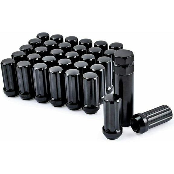 32 Black Spline Lug Nuts 14x1.5 Fits Ford F-250 F-350 Super Duty   Security Key