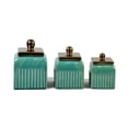 thumbnail image 2 of Contemporary Home Living Set of 3 Turquoise Blue Unique Ribbed Square Sealed Storage Canisters, 10", 2 of 2