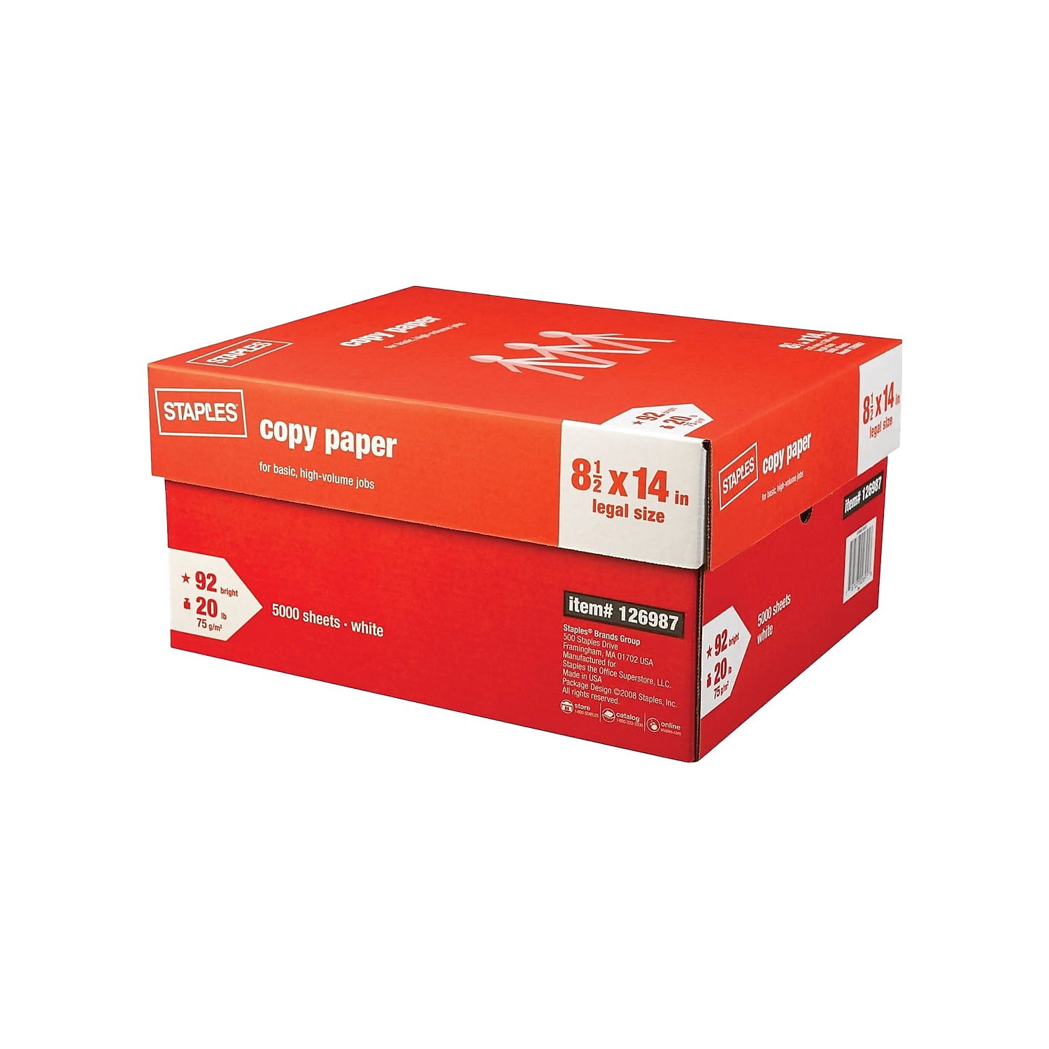  Staples Multipurpose Copy/Fax/Laser/Inkjet Printer Paper, 96  Brightness, 20 lb, Letter Size (8.5 x 11), 5 Reams Pack, 2500 Total Sheets  (513099-5 Ream Multipack) : Office Products