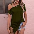thumbnail image 5 of Gibobby Playera Manga Corta para Mujer Cuello sesgado manga mujer hombro blusa corta camiseta Tops camiseta blusa mujer(Verde,CH), 5 of 5