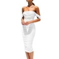 thumbnail image 1 of Vestido PRETTYGARDEN 2025 Verano Hombros Descubiertos Fruncido Blanco Talla L, 1 of 8