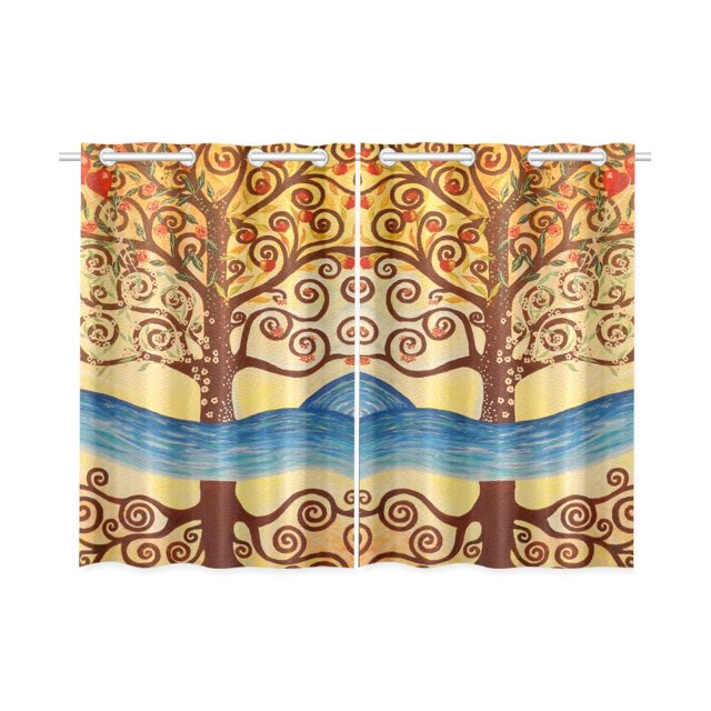ABPHQTO Cortina de Ventana Árbol de la Vida Cortina de Cocina 65x90 cm (Dos Piezas)