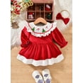 thumbnail image 3 of Miaouyo Infant Baby Girl Christmas Fall Outfit 0 3 6 9 12 18 Months Santa Tree Embroidered Ruffle Trim Long Sleeve Romper Dress Bow Headband, 3 of 9