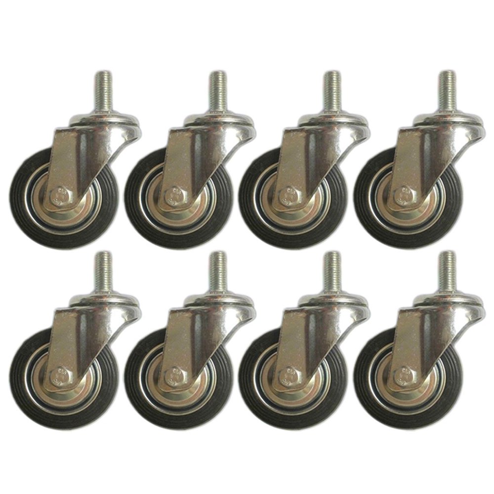 8 Pack Swivel Stem Caster with 3" Hard Rubber Wheel 1.2" Tall Threaded