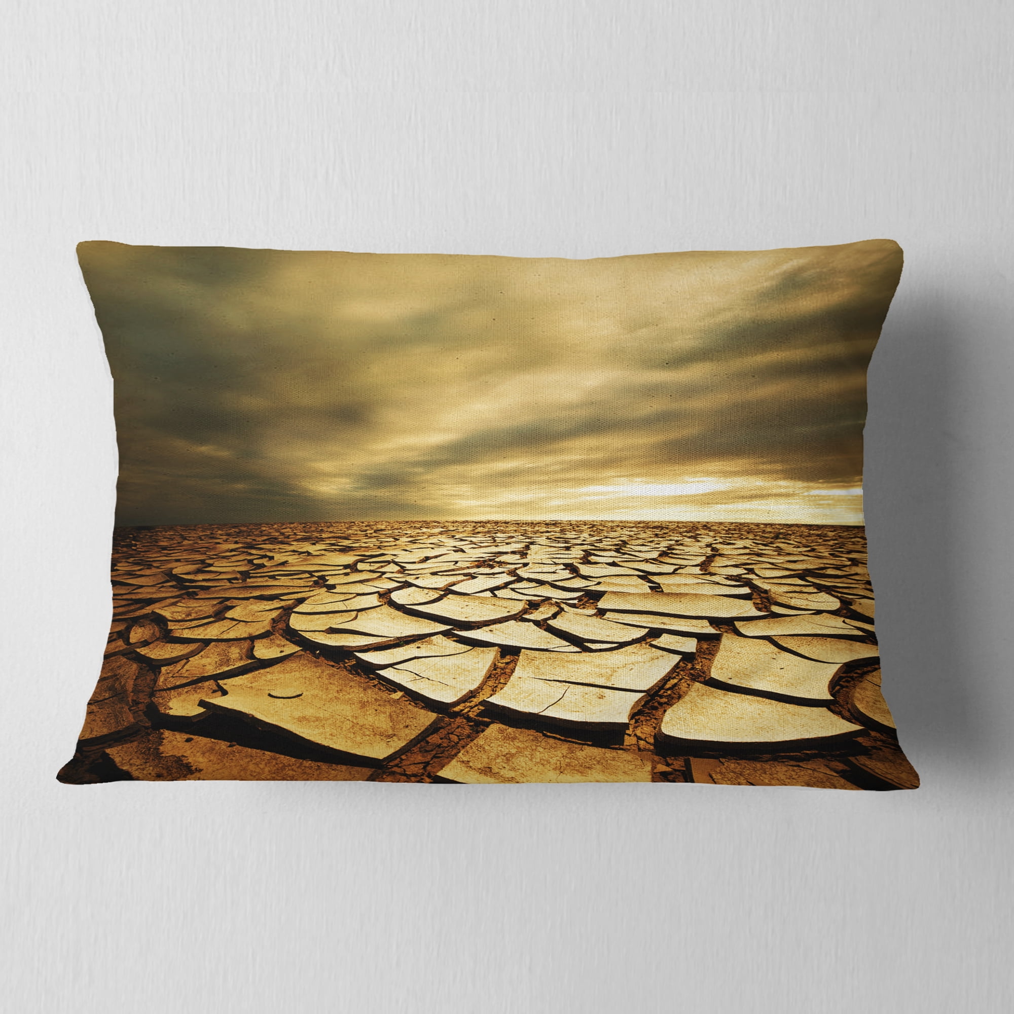 Designart Broken Drought Land with Dark Clouds - African Landscape Printed Throw Pillow - 12x20
