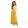 thumbnail image 6 of Girls Overall Dress Sleeveless Button Strap Solid Color Romper Midi Dresses Casual Loose Outfits With Pockets (9-10 Years, Yellow), 6 of 9
