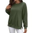 thumbnail image 3 of Female Oversized Sweatshirts Long Sleeve Hoodies Shirts Fall Side Slit Pullover Top Teen Outfits Green S, 3 of 9