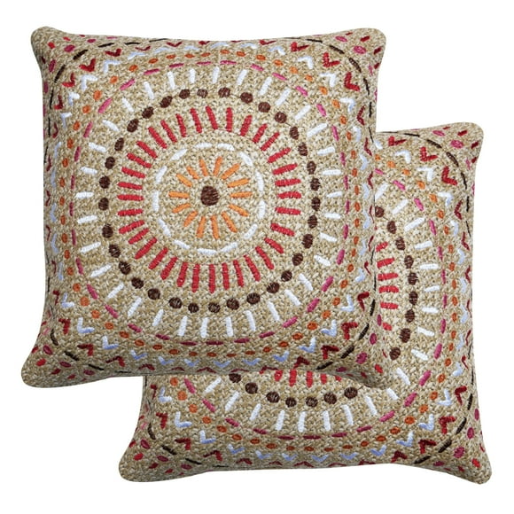 Honeycomb Outdoor Square Toss Pillow Set 17"" H x 17"" L Raffia Medallion Brick Outdoor Pillows