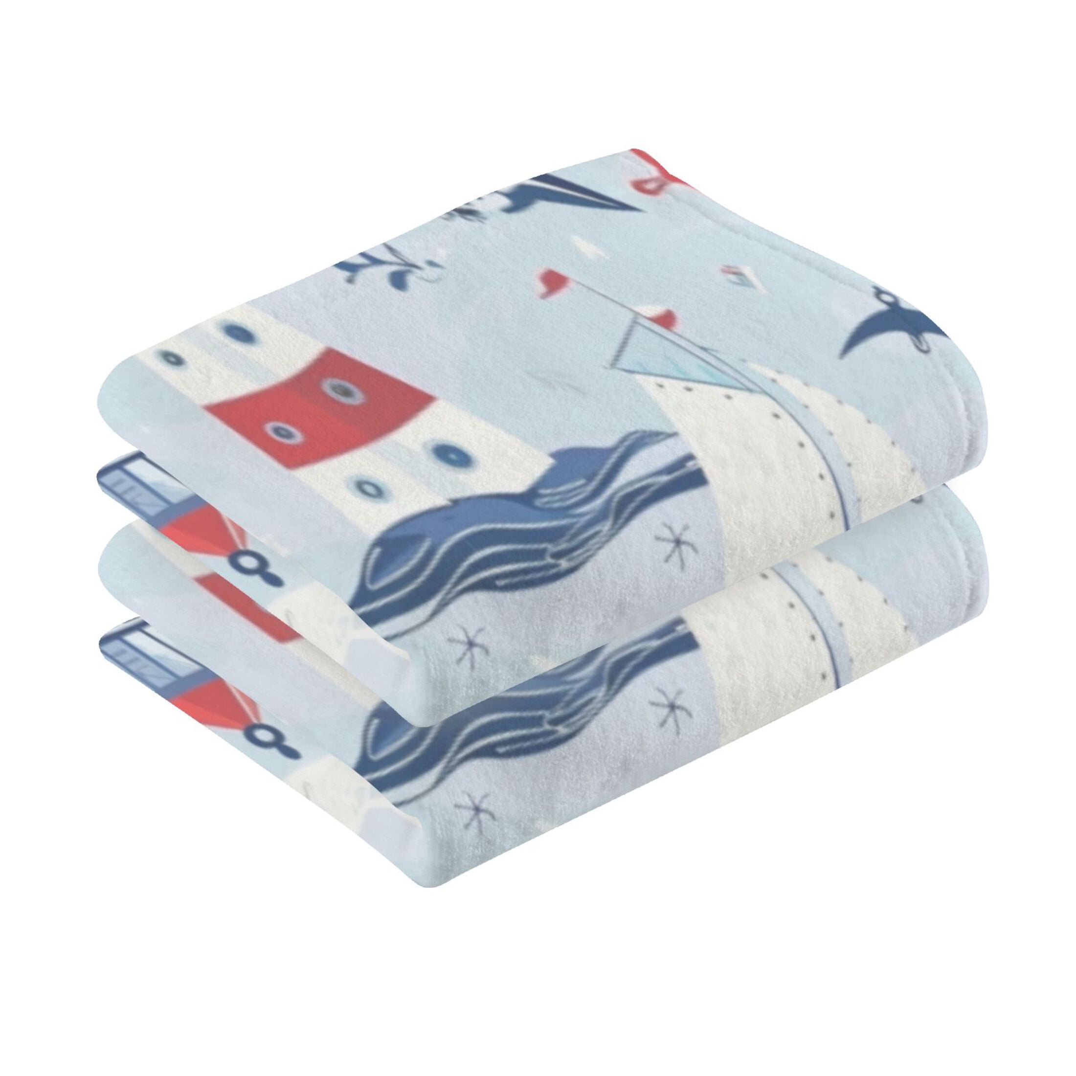 Cotton Towel Two-Piece 16x28 Inch One Sizex2 Face Towel Set Towel Set Cotton Hand Bath Towel Bathroom Beach Cartoon Red Lighthouse