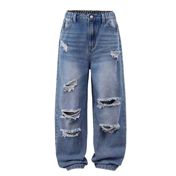 UACY Boys' Baggy Ripped Jeans Distressed Denim Pants Loose Fit Straight Leg Cotton Blend Casual Long Trousers Boys Pants (Sky Blue, 8-9 Years)
