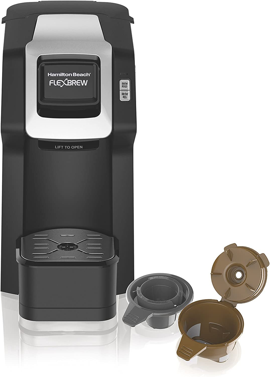 Black Single Serve Coffee Maker Compatible K-Cup Pod Packs and Ground Coffee 