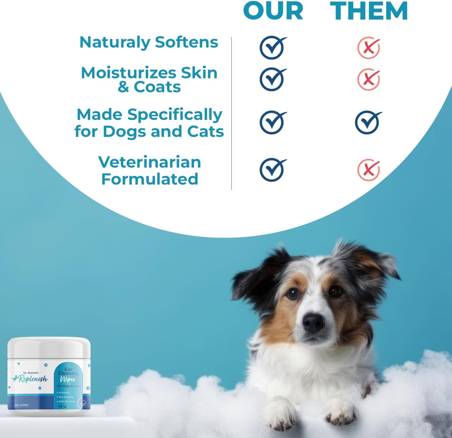 Replenish Cat and Dog Ear Cleaning Wipes – Gentle Pet Ear Cleaner Wipes with Aloe Vera – Cucumber Melon Scent – Hypoallergenic Dog Wipes – 100 Count