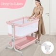 thumbnail image 4 of OLAKIDS 3-in-1 Baby Bassinet, Bedside Sleeper with Comfy Mattress, Wheels, 6 Height Adjustable, Storage Basket, Travel Bag, Portable All Mesh Crib for Newborn Infant (Pink), 4 of 8