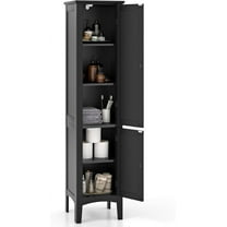 HYJY Tall Bathroom Storage Cabinet, Freestanding Narrow Linen Tower Cabinet with Bottom Adjustable Shelves & 2 Doors, Modern Slim Floor Cupboard Cabinets for Small Spaces, Living Room(Black)