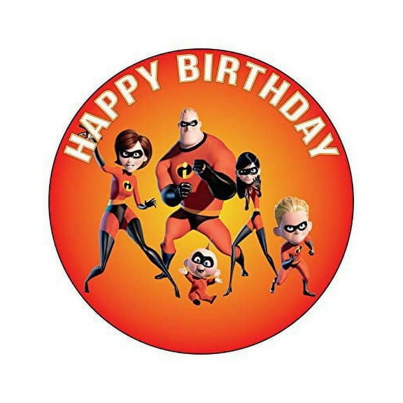 The Incredibles 2 Happy Birthday Edible Icing Image Cake Topper-8 Inch Round or Larger