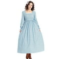 thumbnail image 2 of SWSMCLT Women's Spring Dresses Long Sleeve Casual Square Neck High Waist Peasant A Line Dress Swing Dress Cute Blue Large, 2 of 5