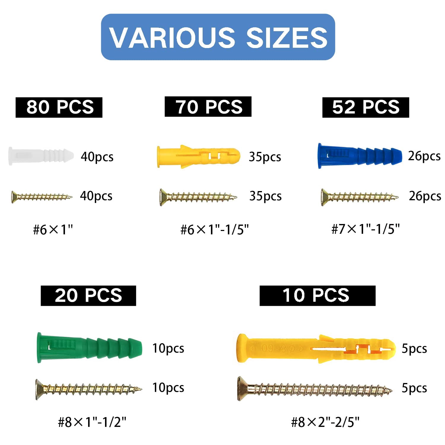 232Pcs Drywall Anchors and Screws Kit, Includes 116Pcs Plastic Wall Anchors Set, 116Pcs Wood Screw, Wall Anchors and Screws for Drywall
