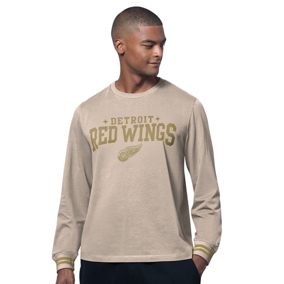 Men's Starter  Tan Detroit Red Wings Field Long Sleeve T-Shirt