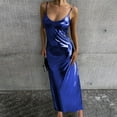 thumbnail image 2 of Honeeladyy Women Metallic Shimmer Slim Maxi Dress Spaghetti Strap V Neck Long Dress Sleeveless Club Cocktail Party Dress Blue L, 2 of 6