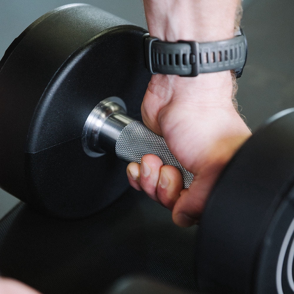 Titan Fitness 35 LB Set Round Urethane Dumbbells, Medium Volcano Knurling, 32mm Grip, Easy-to-Read Weight Indicators, Free Weights for Strength Training