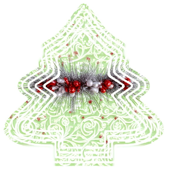 Elegant Metal Hanging Christmas Tree Wind Spinner - Intricate White Patterns Green Adorned with Red & Silver Ornaments for Garden Decor