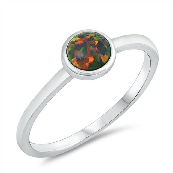Round Black Simulated Opal Center Plain Ring Sterling Silver Size 4