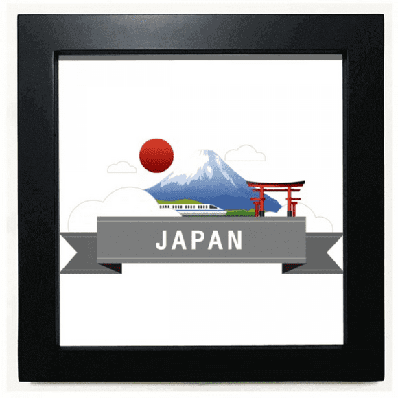 Japan Mount Red Sun Rail Train Temple Black Square Frame Picture Wall Tabletop