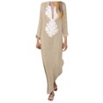 thumbnail image 1 of GYUJNB Robe d'Été Décontractée Sans Manches pour Femmes, Col en V, Longue, Dos Nu, Fendue sur le Côté, Maxi Robe de Plage, Kaki, 1 of 6