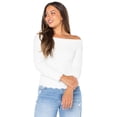 thumbnail image 3 of Celebrity Pink Women's Off Shoulder Scalloped Edge Sweater, Sizes XS-XXXL, 3 of 6