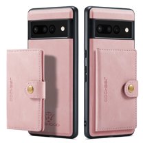 Back Wallet Case for Google Pixel 7 with Detachable Card Slots Holder Magnetic Closure Cover, Premium PU Leather Slim Kickstand Soft Silicone Shockproof Lens Protective Case,Pink
