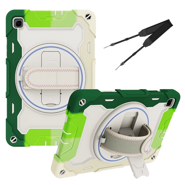 XYX 3in1 Rotating Stand Case for Samsung Galaxy Tab S6 Lite 10.4 inch with Hand/Shoulder Strap, Shockproof Rugged, Colorful Green