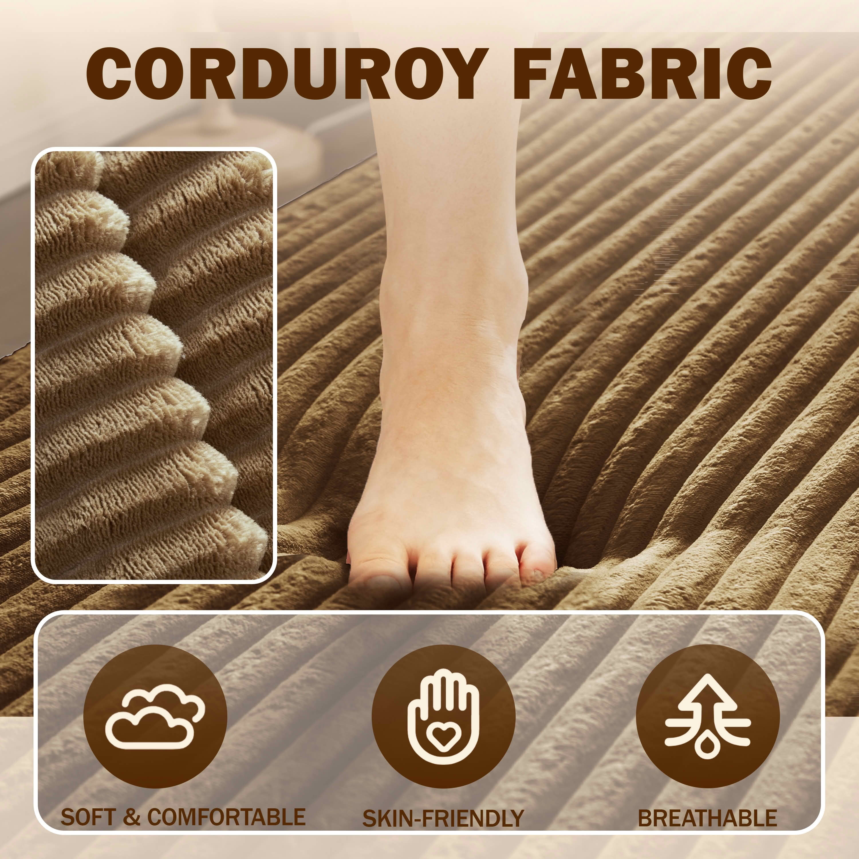 MAYEERTY Vacuum Compressed Corduroy Foldable Foam Sofa Bed, Full Size Zero Assembly Floor Sleeper with 2 Pillows
