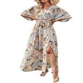 thumbnail image 3 of Robe Maxi Ample à Imprimé Floral pour Femmes, Manches 4/3, Col en V, Robe d'Été Fluide, Esthétique, Décontractée, Bohème, Tenue de Plage, 3 of 6