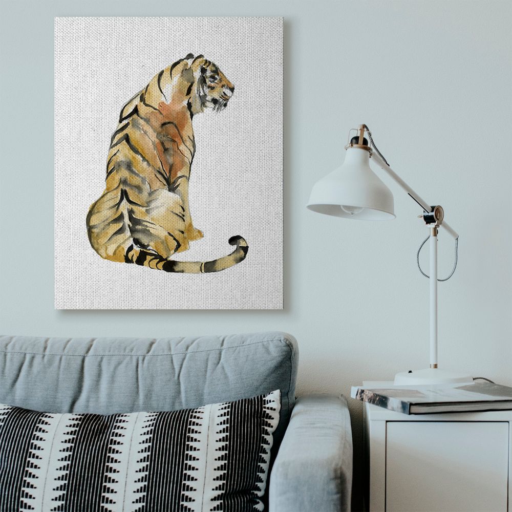 Stupell Home Décor Tiger Posture Watercolor Animal Painting Canvas Wall Art by Jennifer Goldberger