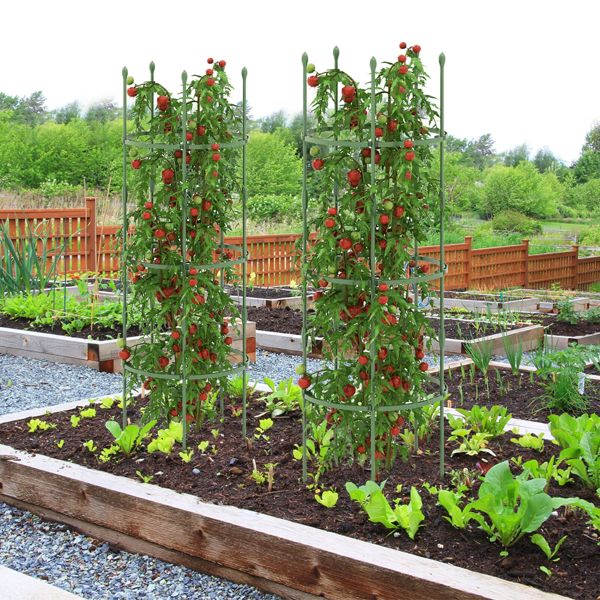 Gymax 3-Pack Garden Tomato Trellis 60'' Plant Support Cage w/ Adjustable Size for Plants