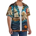 thumbnail image 2 of Daiia Whimsical Sailboat Ocean Art Men's Linen Shirts Short Sleeve Casual Shirts Button Down Shirt for Men Beach Summer Wedding Shirt-4X-Large, 2 of 6