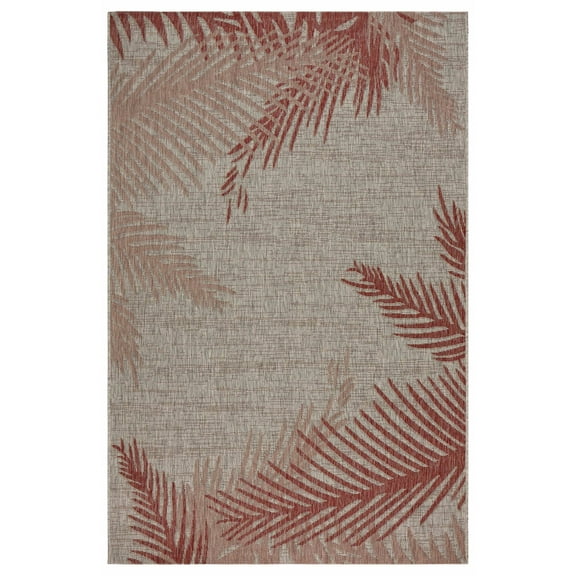 8â€™ x 9â€™ Red Palm Leaves Indoor Outdoor Area Rug