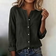 thumbnail image 2 of Feancey Women's Long Sleeve Button Down Shirts Dressy Casual V Neck Blouse Loose Fit Collarless Work Shirt Breathable Lightweight Vacation Shirts Dark Gray S, 2 of 10