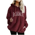 thumbnail image 3 of CFLVAEK Fuzzy Fleece Hoodies for Women Plus Size Mama Letter Graphic Hoodie Oversized Long Sleeve Hooded Pullovers Fall Winter Thermal Sweatshirts Wine M, 3 of 5