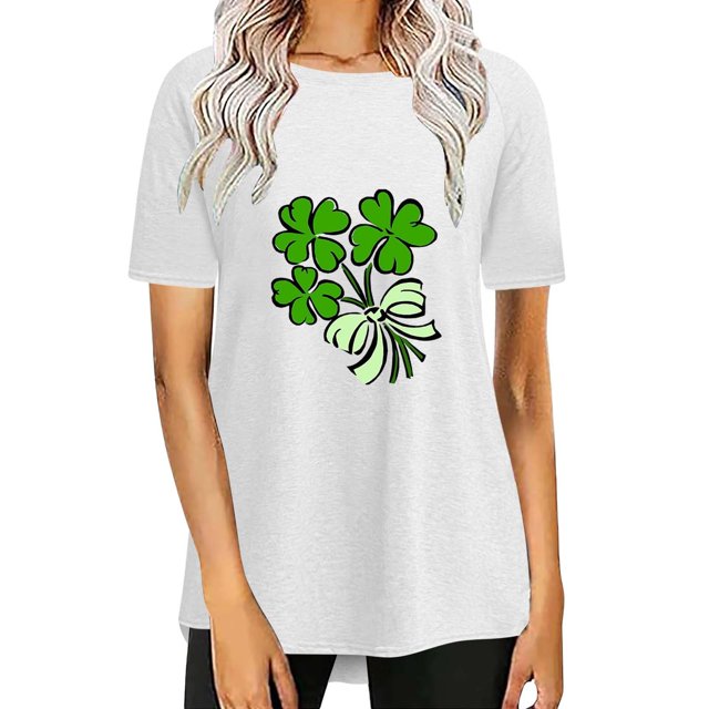 Pxiakgy Vente Chaude! T-Shirt Trèfle de la Saint-Patrick pour Femmes Chanceux Irlandais Manches Courtes T-Shirt Graphique Trèfle Mode Décontractée Col Rond Manches Courtes Imprimé Blanc m