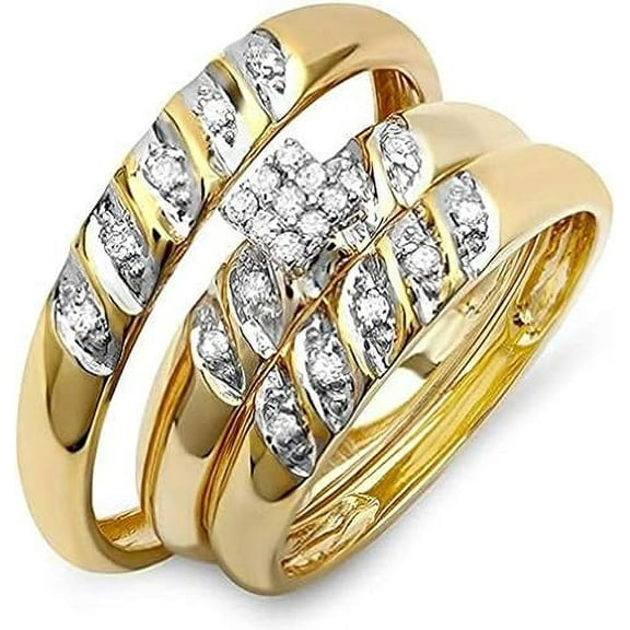beryl_creation 2.65 Ct Round Cut White Diamond Wedding Engagement Cluster Band Trio Ring Set 925 Sterling Silver 14K Yellow Gold Plated For Unisex -9