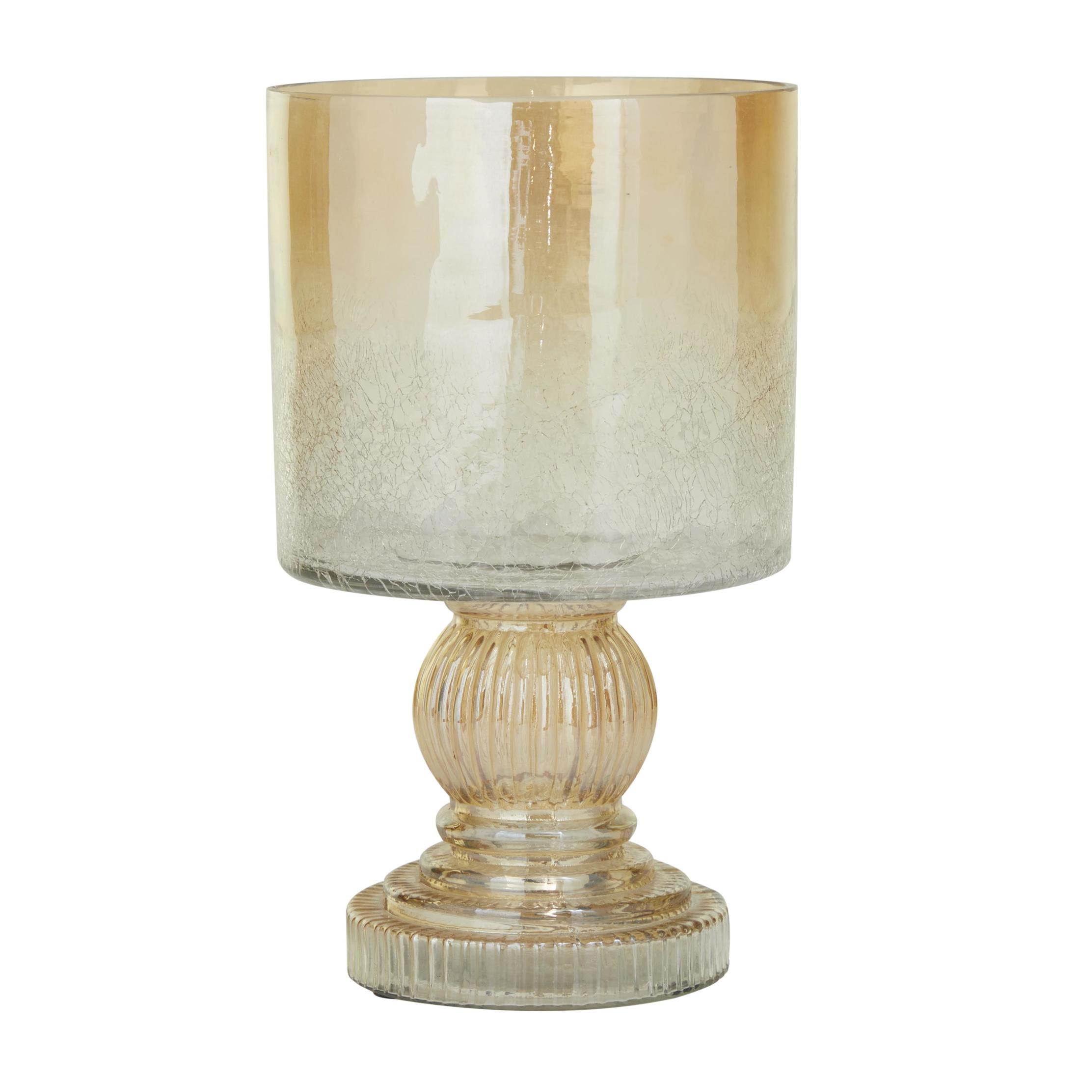 DecMode Gold Glass Handmade Turned Style Pillar Hurricane Lamp with Faux Mercury Glass Finish
