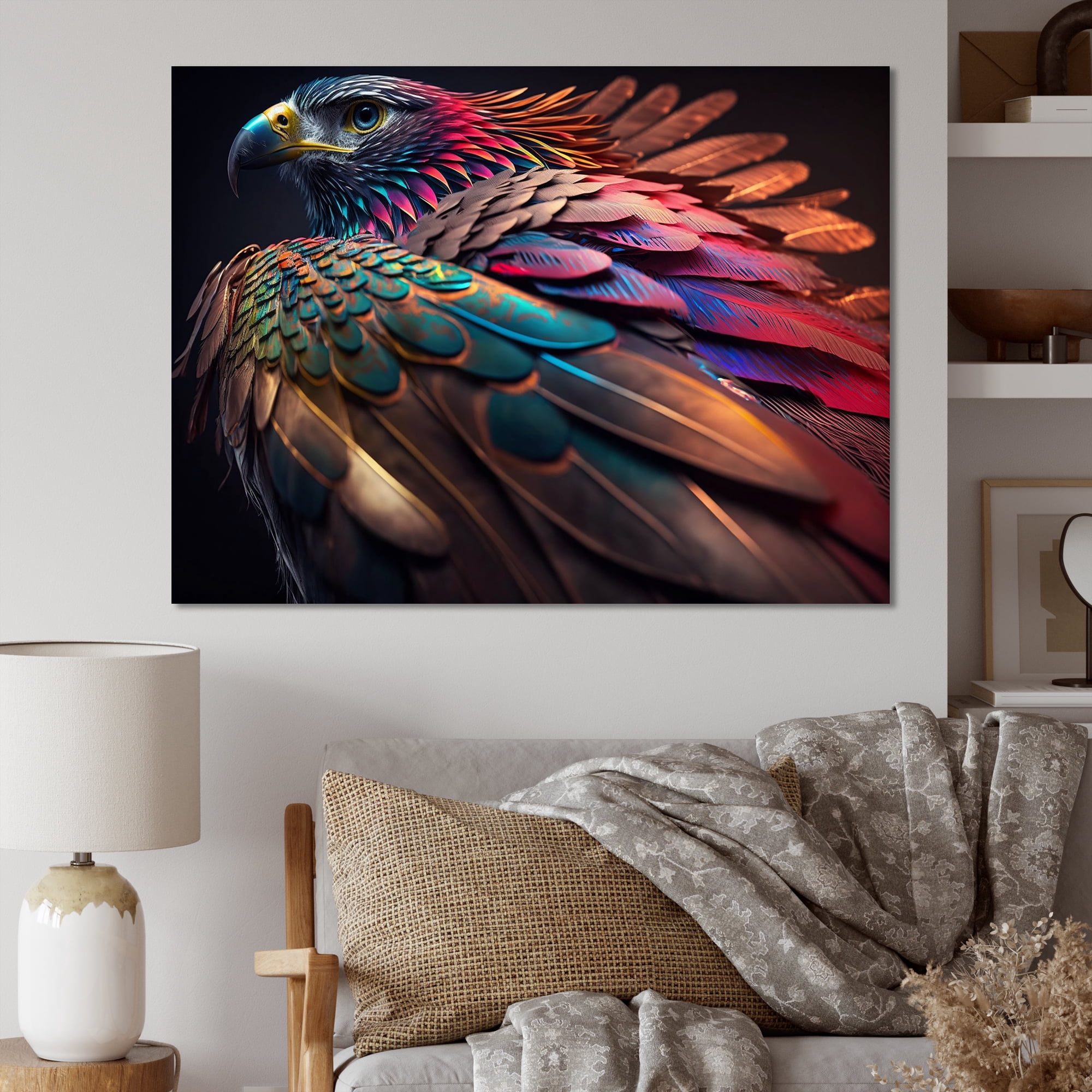 Designart Macro Colorful Feather Eagle II Canvas Wall Art