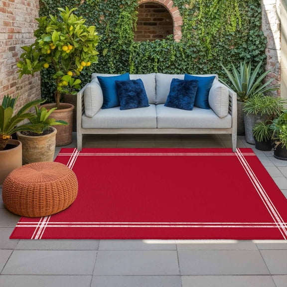 Outdoor Rug 5x8ft Red Large Area Rug Solid Color Indoor Outdoor Carpet Outdoor Rugs Mats for Patio Camping,RV,Front Door, Outside Decor