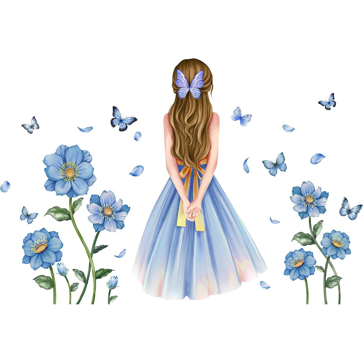 Relax Blessed Breathe Wall Decals - Blue Flower Butterfly Removable Stickers